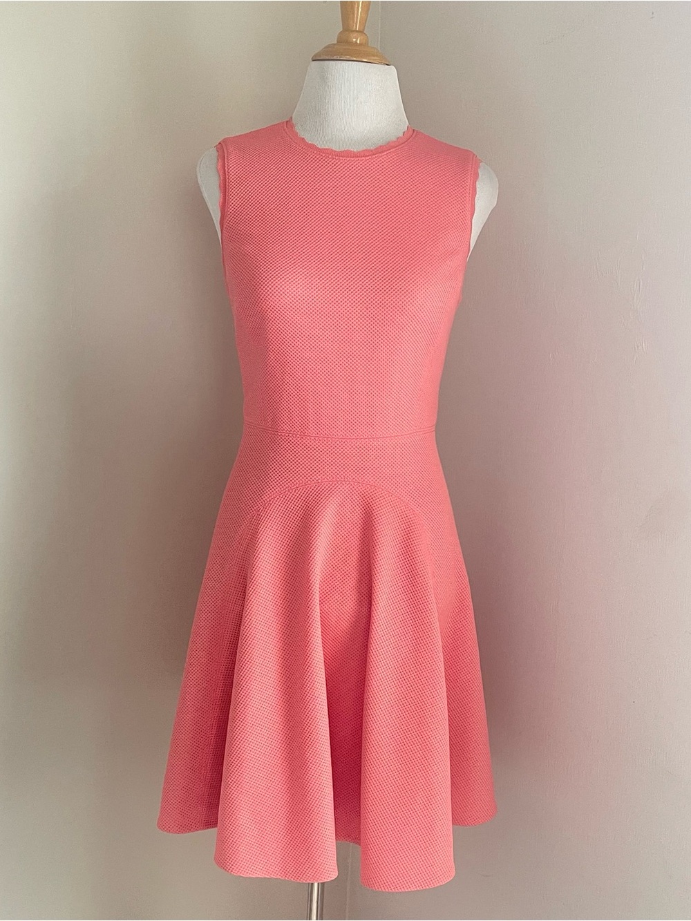 Rebecca Taylor Scallop Trim Sleeveless Coral Fit-and-Flare Dress